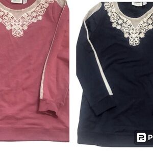 Denim & Co granny sweatshirts LOT of two both colors. XXS two tops run large